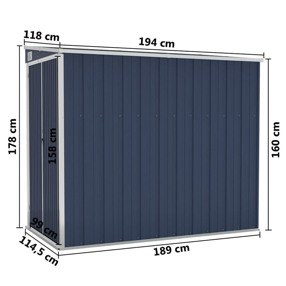 VIDAXL Abri De Jardin Mural Anthracite 118x194x178 Cm Acier