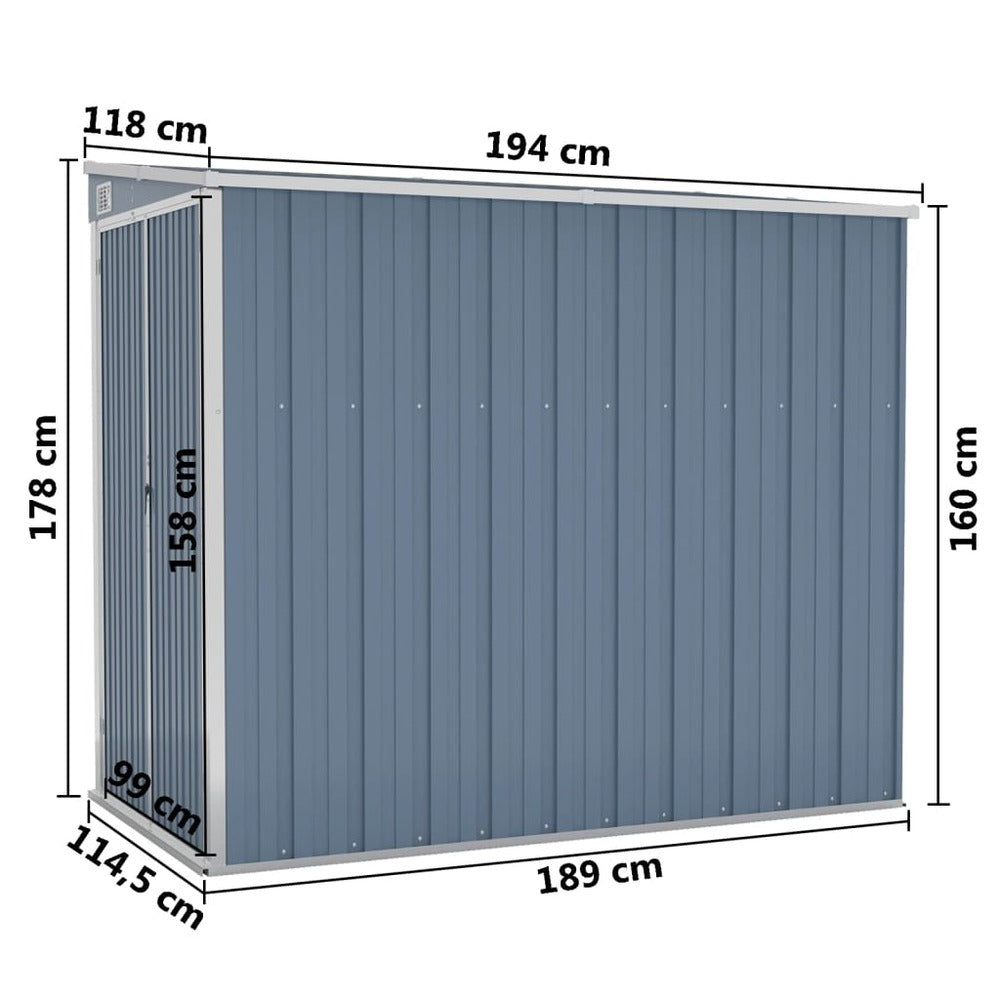 VIDAXL Abri De Jardin Mural Gris 118x194x178 Cm Acier Galvanisé