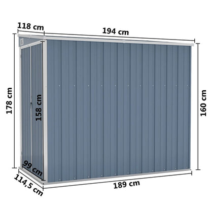 VIDAXL Abri De Jardin Mural Gris 118x194x178 Cm Acier Galvanisé