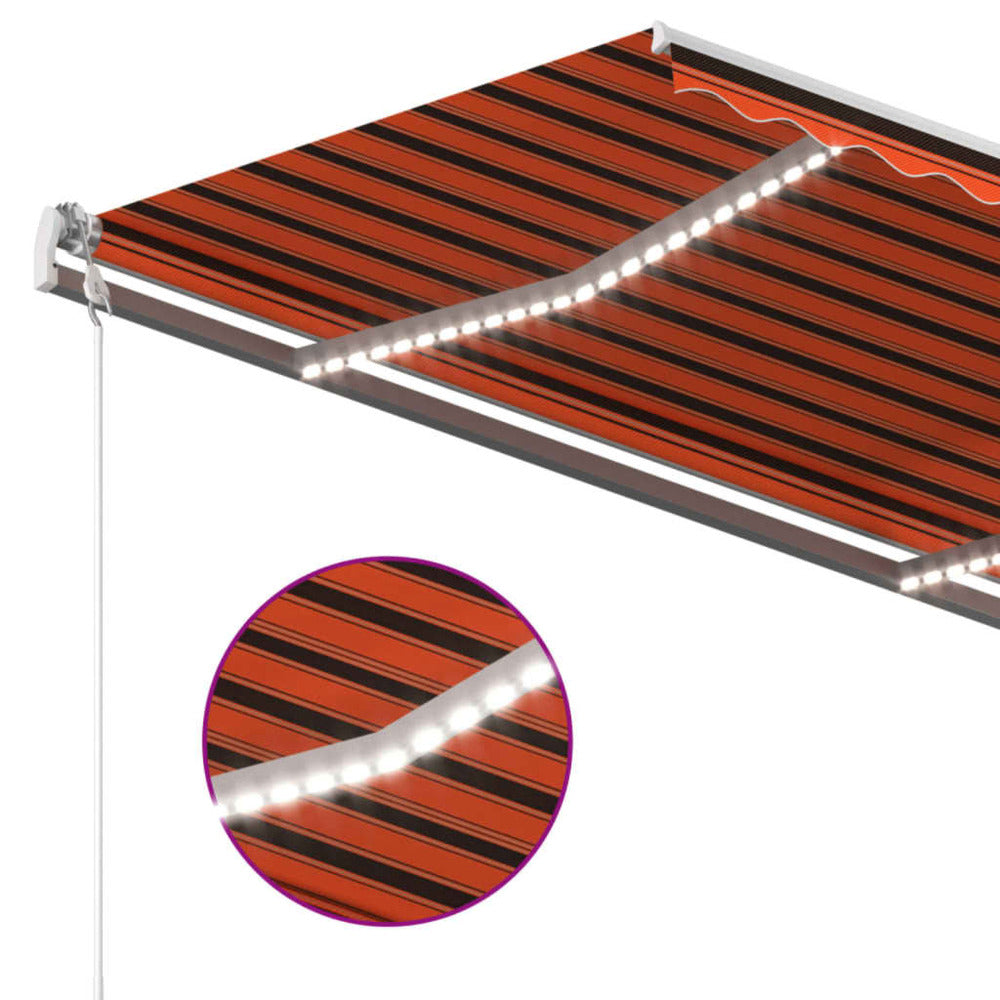 VIDAXL Auvent Automatique Capteur De Vent Led 400x350 Cm Orange Marron