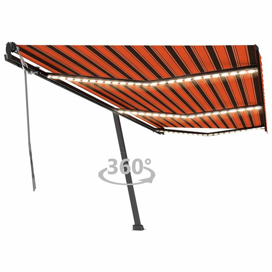 VIDAXL Auvent Manuel Rétractable Avec Led 600x350 Cm Orange Et Marron