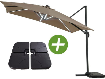  Parasol Jardin Déporté Led Alu "sun 4 Luxe" - Rectangle - 3 X 4 M - Taupe - Dalles à Lester Incluses