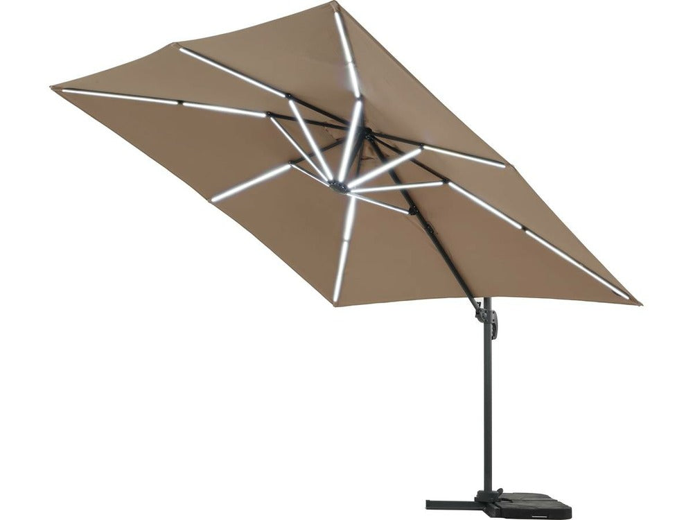  Parasol Jardin Déporté Led Alu "sun 4 Luxe" - Rectangle - 3 X 4 M - Taupe - Dalles à Lester Incluses