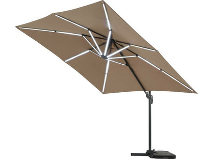  Parasol Jardin Déporté Led Alu "sun 4 Luxe" - Rectangle - 3 X 4 M - Taupe - Dalles à Lester Incluses