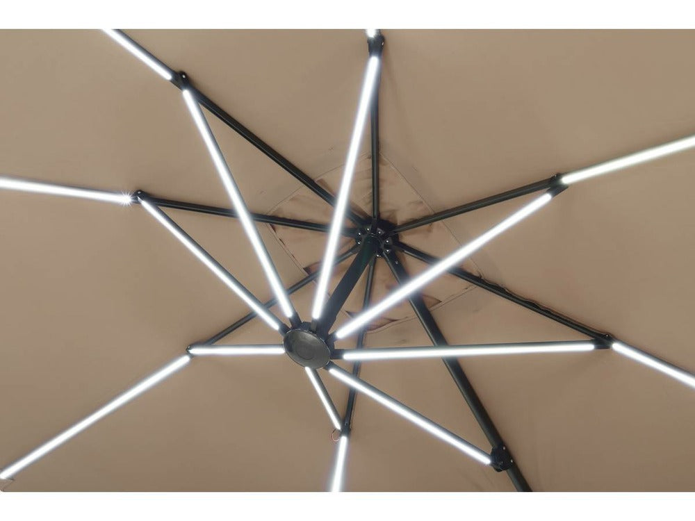  Parasol Jardin Déporté Led Alu "sun 4 Luxe" - Rectangle - 3 X 4 M - Taupe - Dalles à Lester Incluses