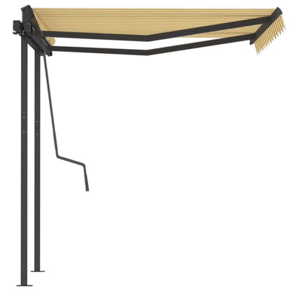 VIDAXL Auvent Rétractable Manuel Et Poteaux 3,5x2,5 M Jaune Et Blanc