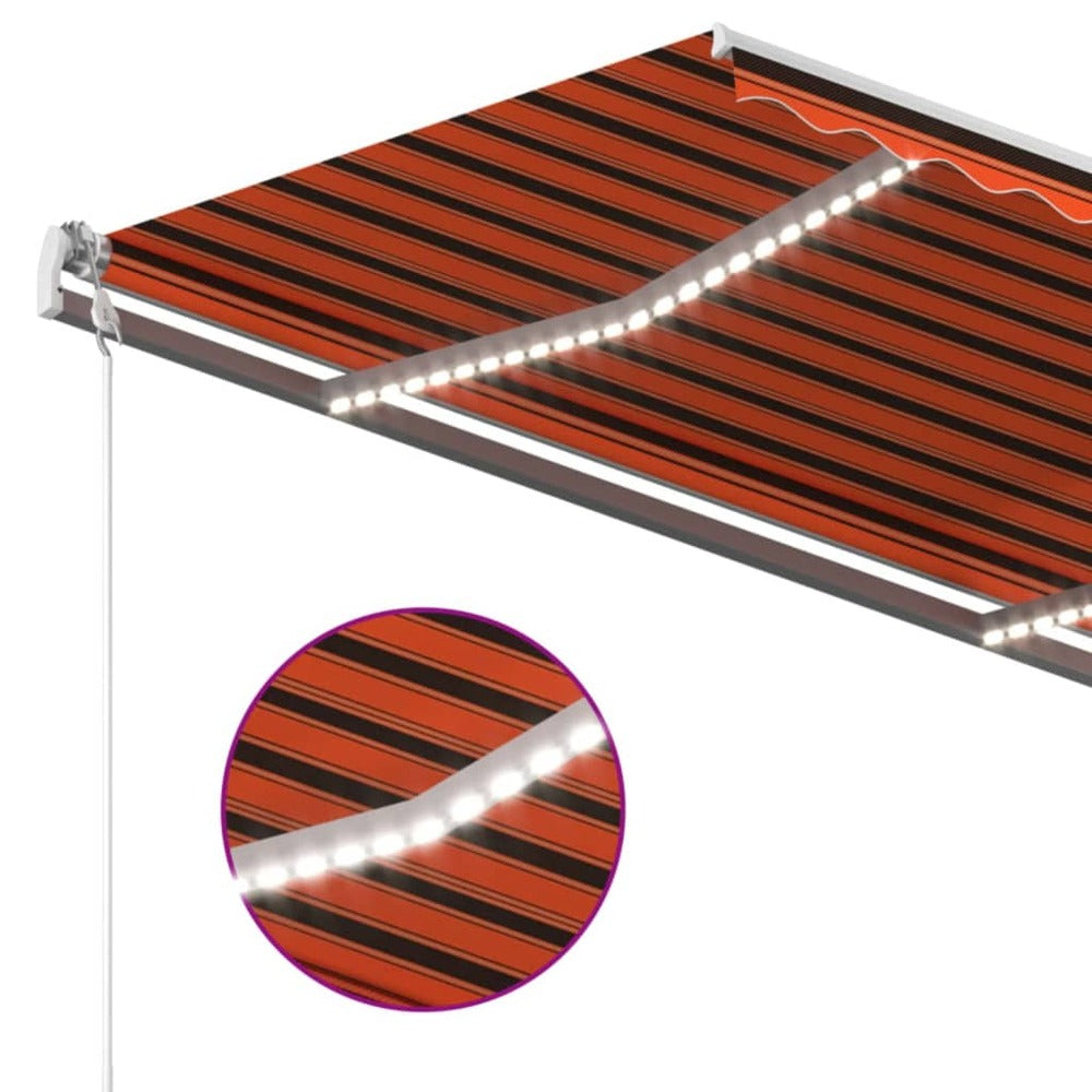 VIDAXL Auvent Manuel Rétractable Avec Led 450x350 Cm Orange Et Marron