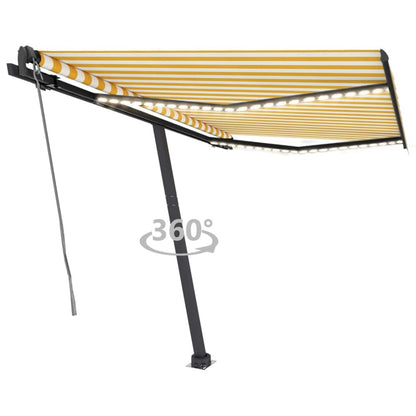 VIDAXL Auvent Automatique Capteur De Vent/led 350x250cm Jaune Et Blanc
