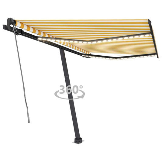 VIDAXL Auvent Automatique Capteur De Vent/led 350x250cm Jaune Et Blanc