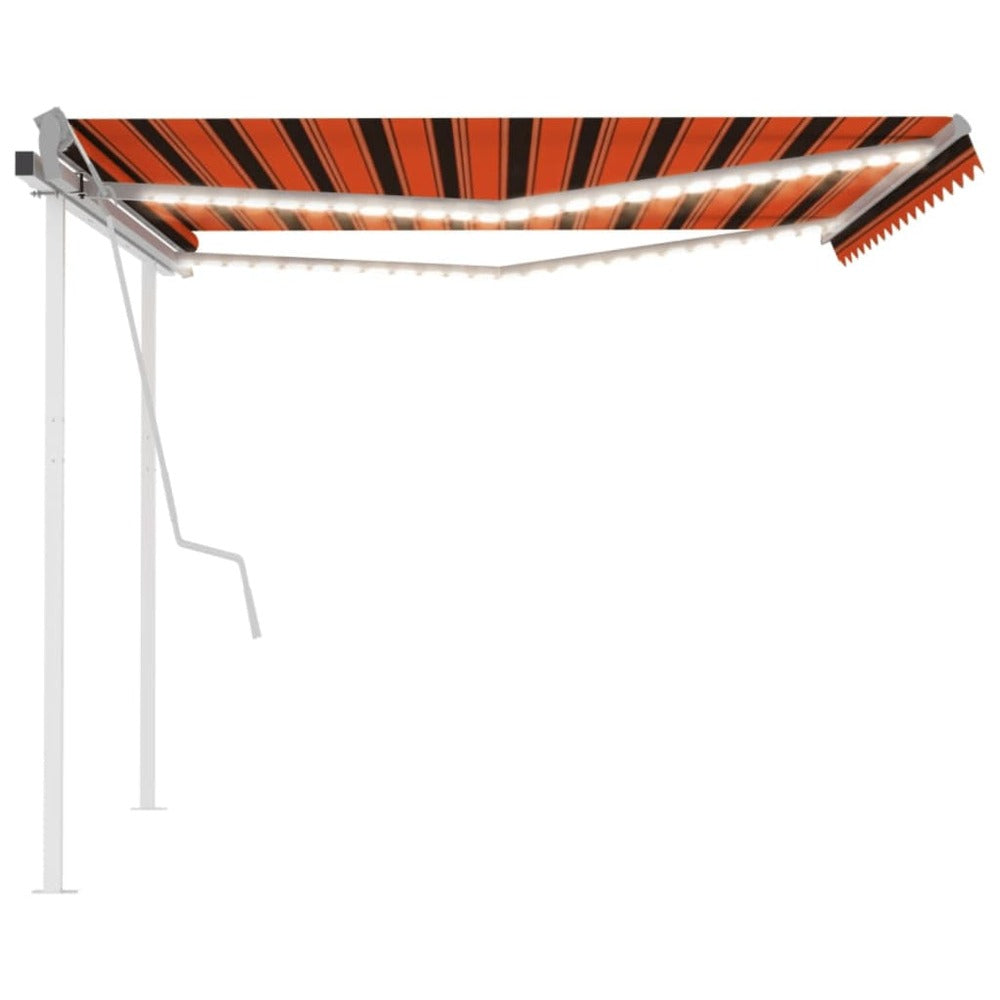 VIDAXL Auvent Manuel Rétractable Avec Led 4,5x3,5 M Orange Et Marron