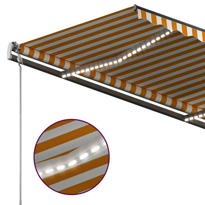 VIDAXL Auvent Automatique Capteur De Vent Led 3,5x2,5 M Jaune Et Blanc