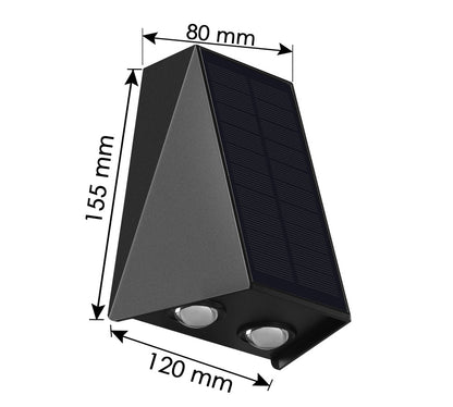  Applique Solaire Triangulaire 2 Faisceaux : 1 Up & 1 Down - Blanc Chaud 3000°k 150lm - Bf Light