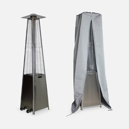  Parasol Chauffant Au Gaz Pyramide - Greenland Avec Housse De Protection Grise - Chauffage D'extérieur 11.2kw En Acier Inoxydable.