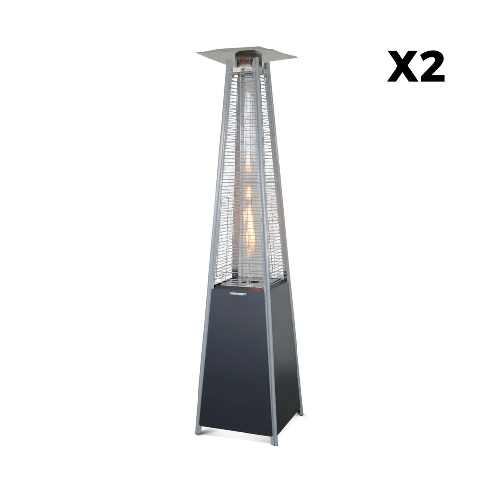  Lot De 2 Chauffages D'extérieur - Sweden - Parasols Chauffants Gaz Pyramide. Design. Véritable Flamme. Roulettes Incluses
