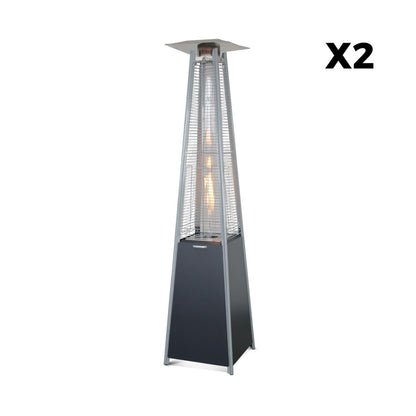  Lot De 2 Chauffages D'extérieur - Sweden - Parasols Chauffants Gaz Pyramide. Design. Véritable Flamme. Roulettes Incluses