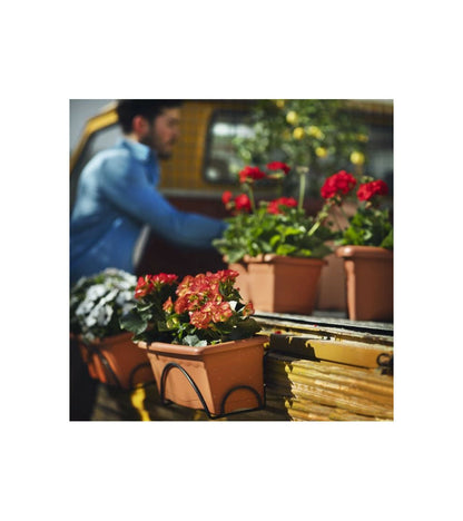  Jardiniere 40x20cm Avec Plateau Et Support Balcon - Terracotta