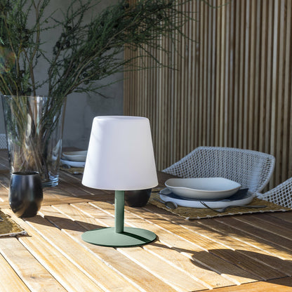  Lampe De Table Sans Fil Led Standy Mini Vert Acier H25cm