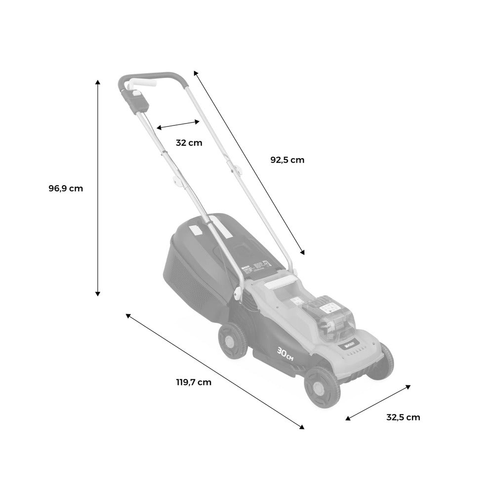  Voltr - Tondeuse à Gazon Sans Fil 30cm Batterie 20v Lithium 4ah Et Chargeur + Débroussailleuse Sans Fil ø25cm Avec Batterie Lithium