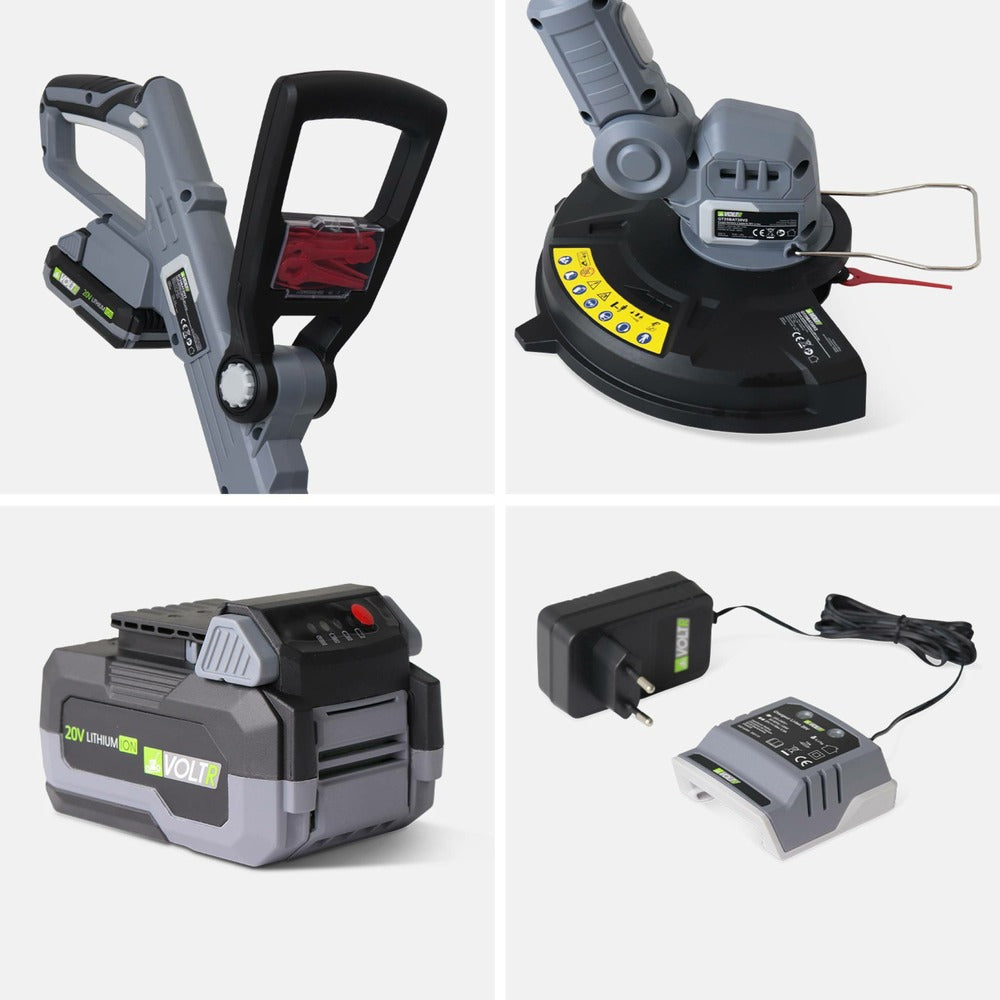  Voltr - Tondeuse à Gazon Sans Fil 30cm Batterie 20v Lithium 4ah Et Chargeur + Débroussailleuse Sans Fil ø25cm Avec Batterie Lithium