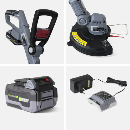  Voltr - Tondeuse à Gazon Sans Fil 30cm Batterie 20v Lithium 4ah Et Chargeur + Débroussailleuse Sans Fil ø25cm Avec Batterie Lithium