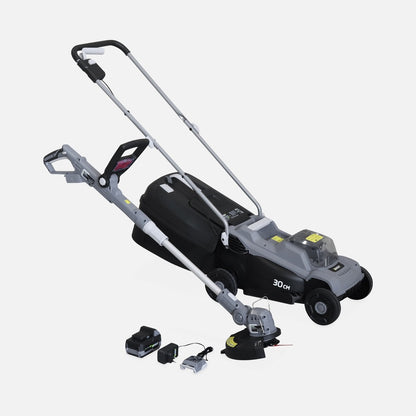  Voltr - Tondeuse à Gazon Sans Fil 30cm Batterie 20v Lithium 4ah Et Chargeur + Débroussailleuse Sans Fil ø25cm Avec Batterie Lithium