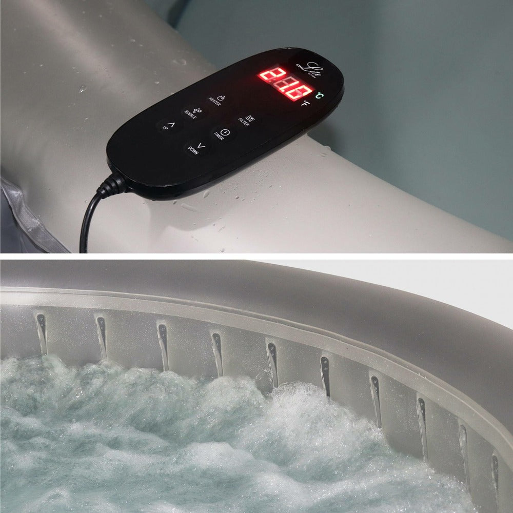 Spa Mspa Gonflable Rond – Glow 6 Gris - Spa Gonflable 6 Personnes Rond Avec Bande Led Intérieure. Système Anti-gel. Désinfection