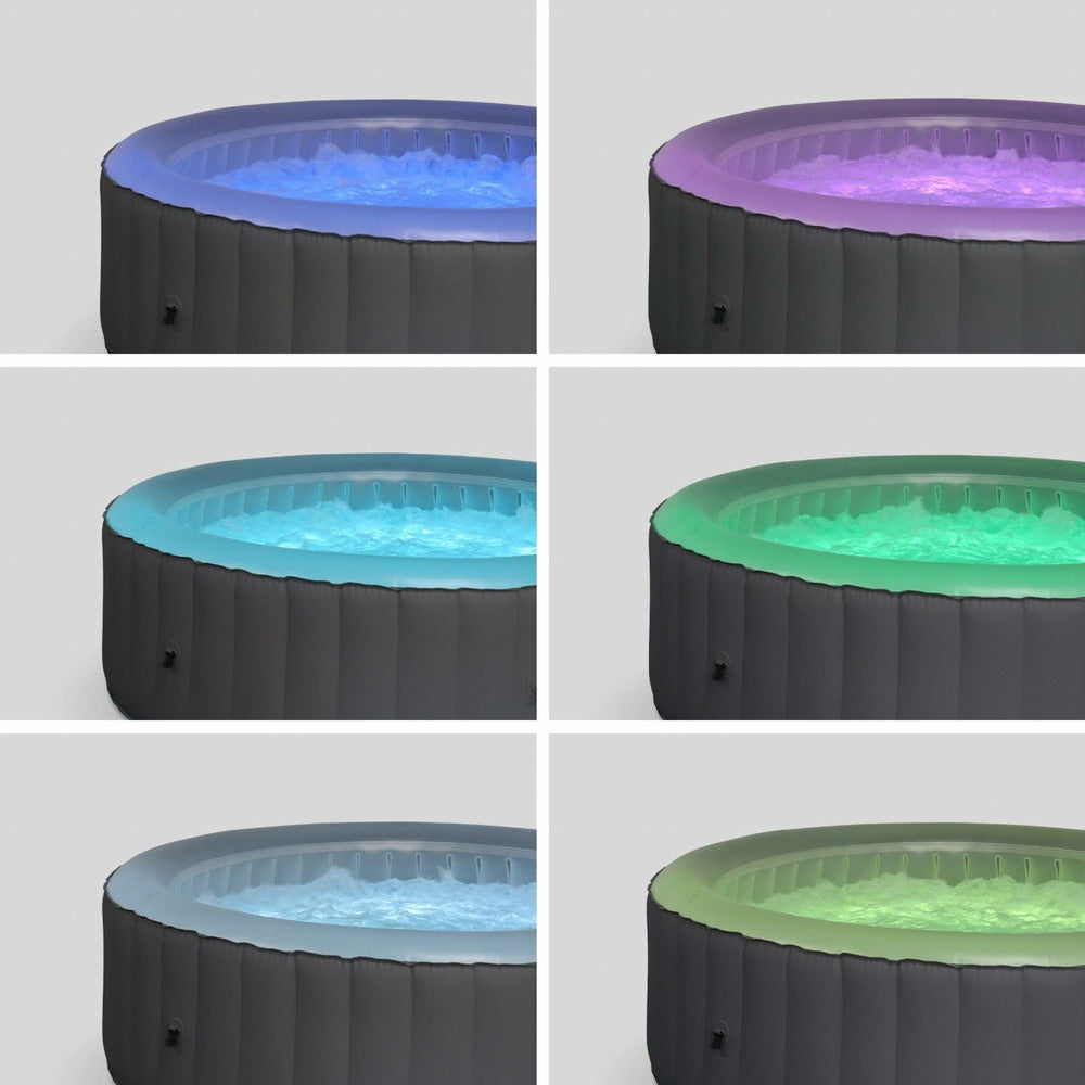  Spa Mspa Gonflable Rond – Glow 6 Gris - Spa Gonflable 6 Personnes Rond Avec Bande Led Intérieure. Système Anti-gel. Désinfection