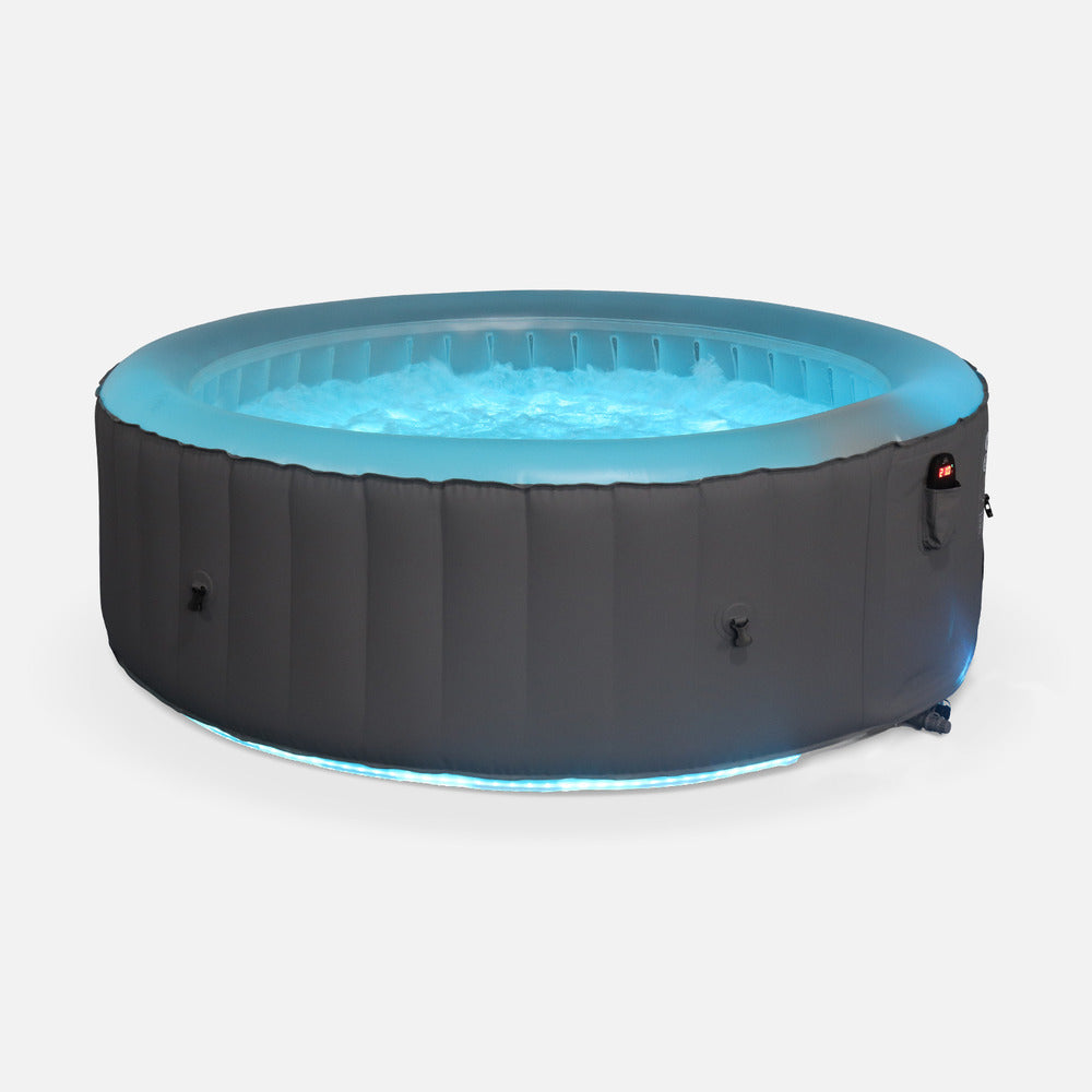  Spa Mspa Gonflable Rond – Glow 6 Gris - Spa Gonflable 6 Personnes Rond Avec Bande Led Intérieure. Système Anti-gel. Désinfection