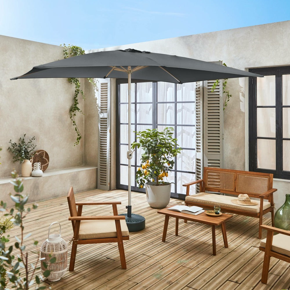  Parasol Wissant. 2x3m. Couleur Gris. Mât Central. Aluminium Anodisé Orientable. Manivelle D'ouverture