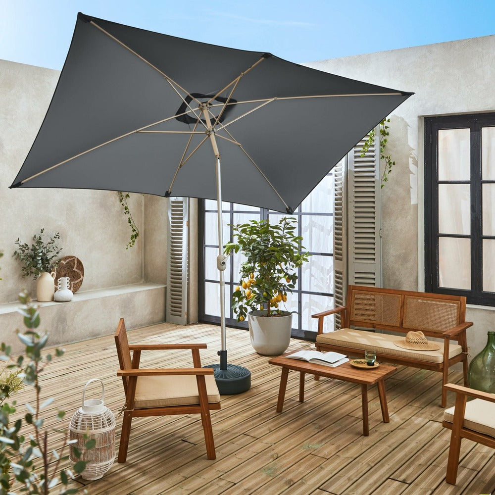  Parasol Wissant. 2x3m. Couleur Gris. Mât Central. Aluminium Anodisé Orientable. Manivelle D'ouverture