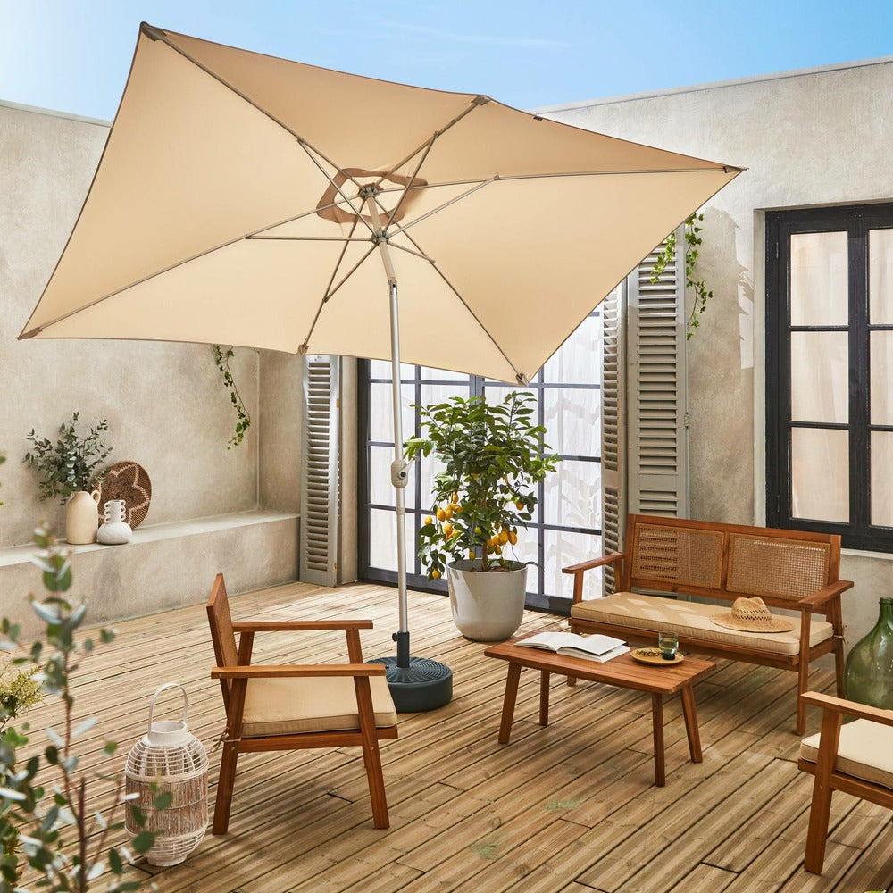  Parasol Wissant. 2x3m. Couleur Sable. Mât Central. Aluminium Anodisé Orientable. Manivelle D'ouverture
