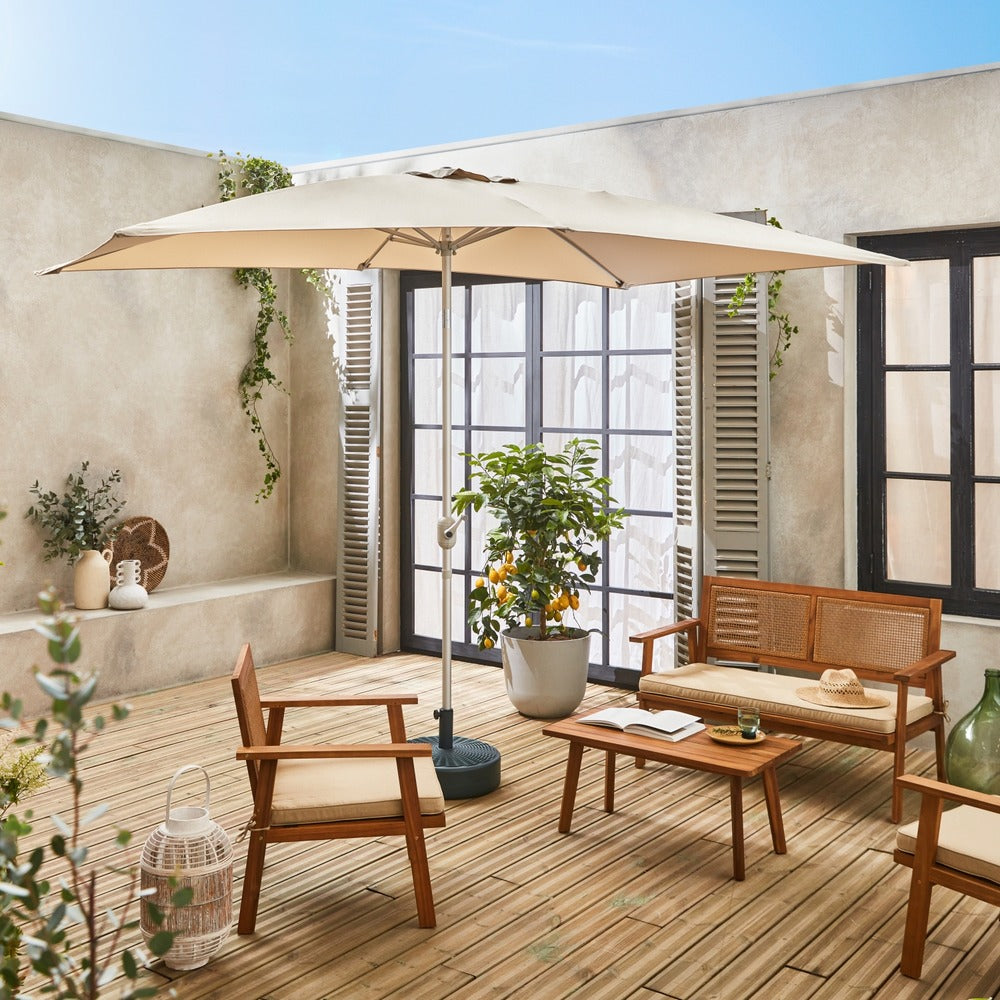  Parasol Wissant. 2x3m. Couleur Sable. Mât Central. Aluminium Anodisé Orientable. Manivelle D'ouverture