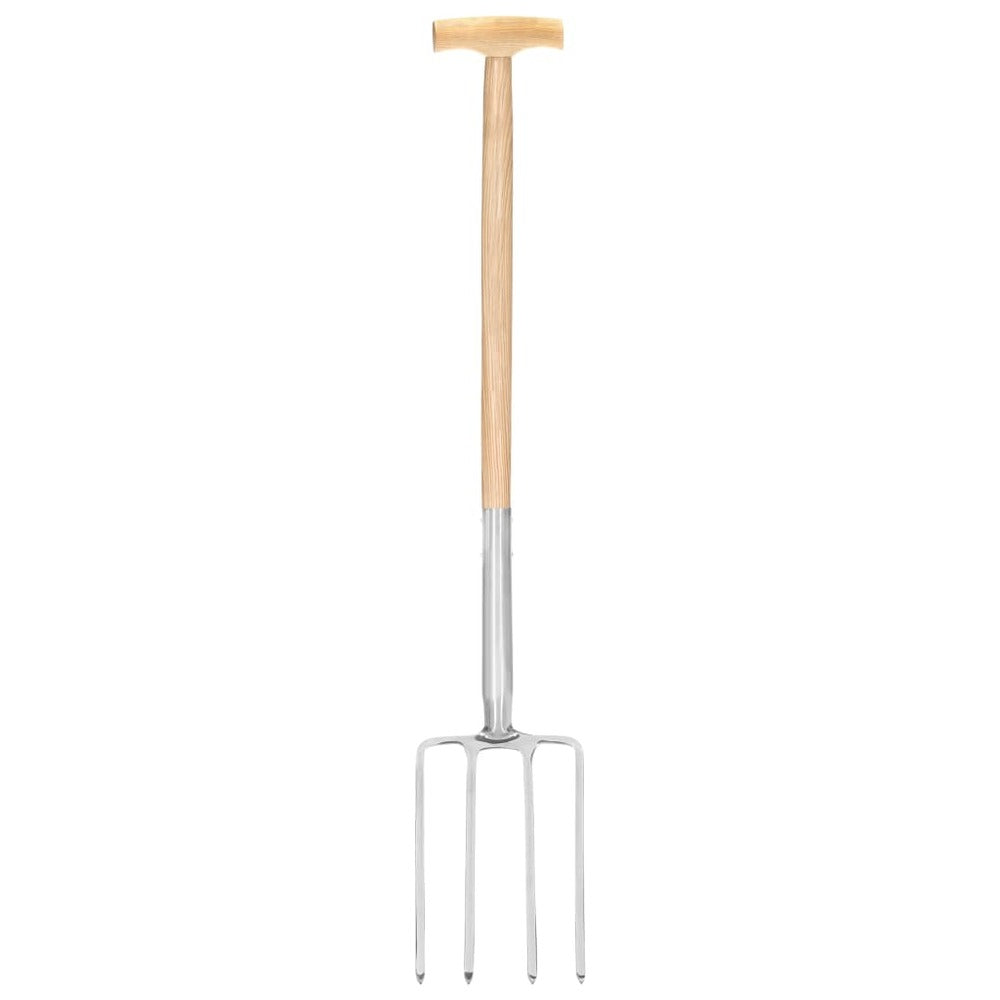 VIDAXL Fourche à Creuser De Jardin Poignée En T Inox Et Bois De Frêne