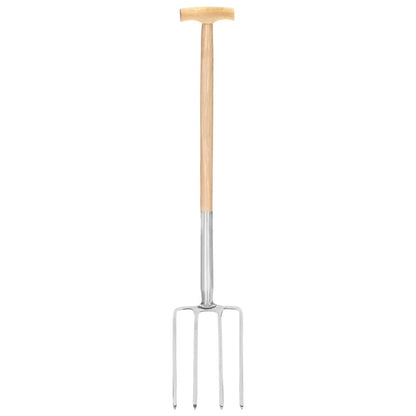 VIDAXL Fourche à Creuser De Jardin Poignée En T Inox Et Bois De Frêne