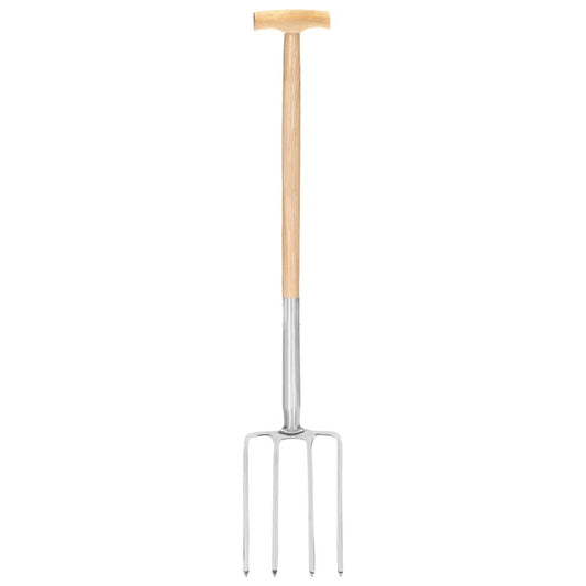 VIDAXL Fourche à Creuser De Jardin Poignée En T Inox Et Bois De Frêne