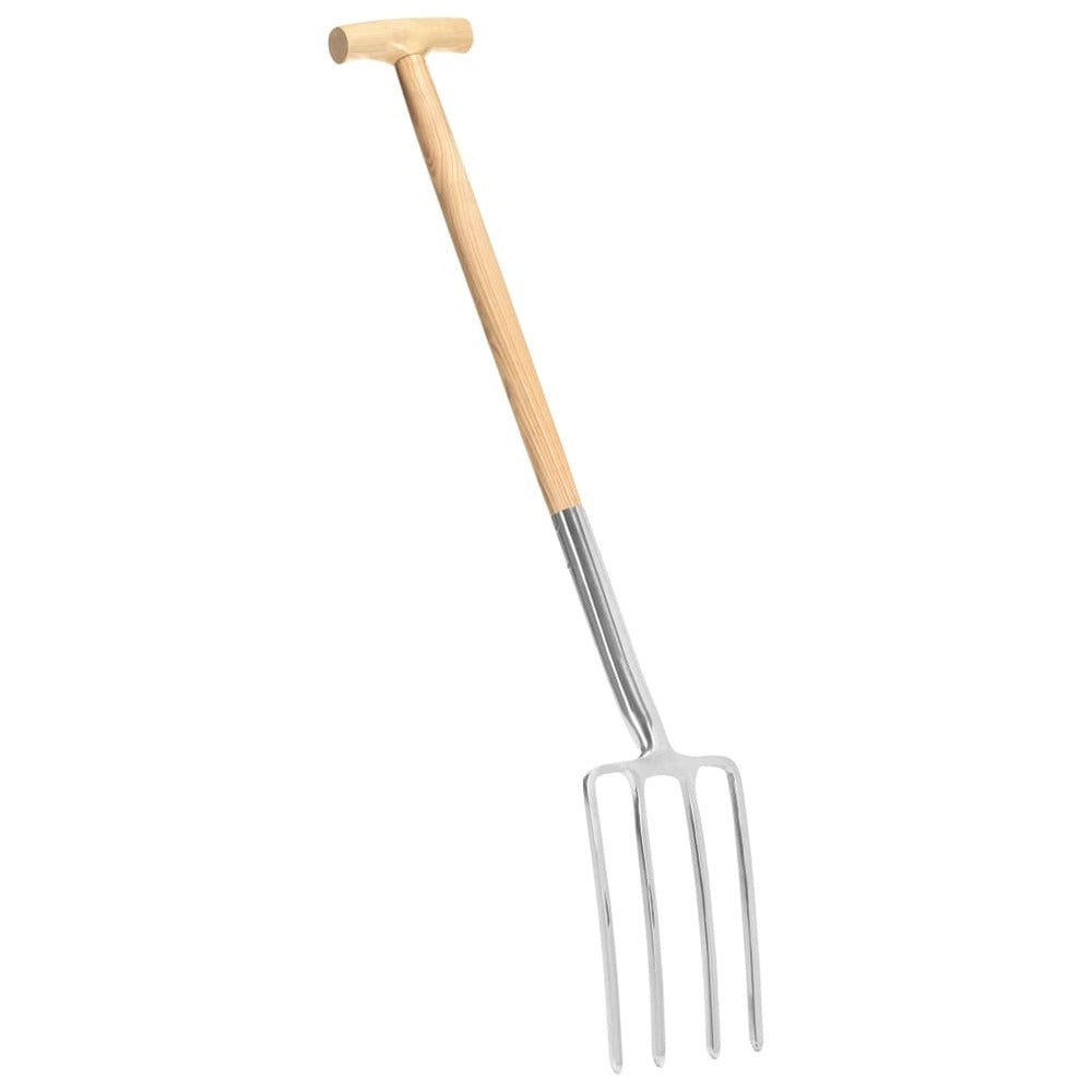 VIDAXL Fourche à Creuser De Jardin Poignée En T Inox Et Bois De Frêne