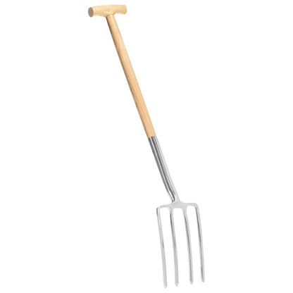 VIDAXL Fourche à Creuser De Jardin Poignée En T Inox Et Bois De Frêne