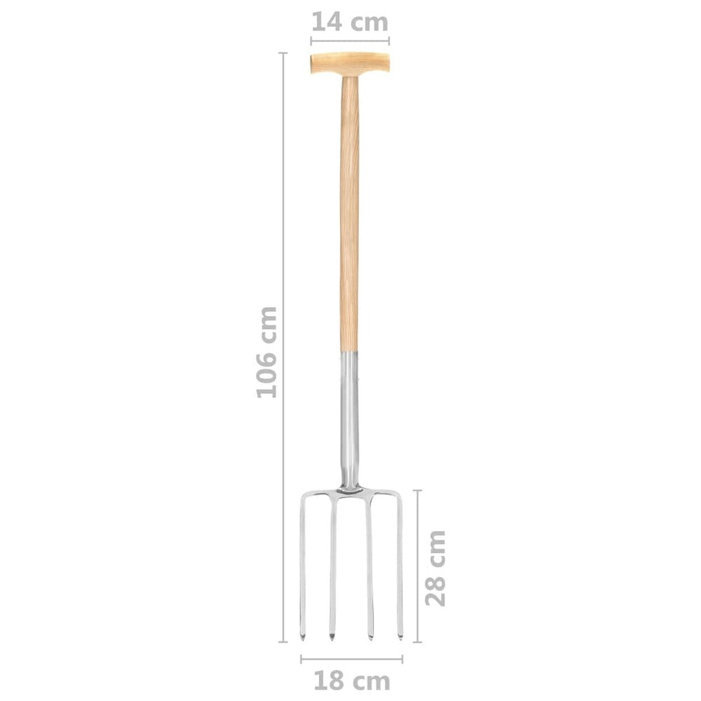 VIDAXL Fourche à Creuser De Jardin Poignée En T Inox Et Bois De Frêne