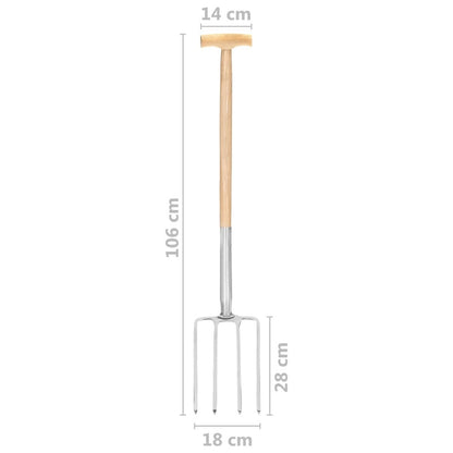 VIDAXL Fourche à Creuser De Jardin Poignée En T Inox Et Bois De Frêne
