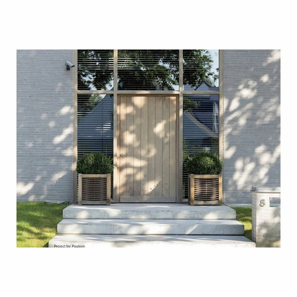  Jardinière En Chêne Avec Tressage Noisetier - Avec Bac Intérieur - 80 X 80 X 80 Cm