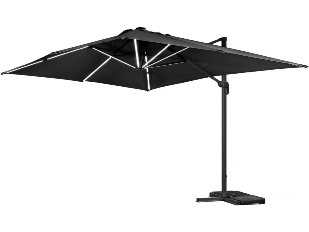 Parasol Jardin Déporté Led Alu "sun 3 Luxe" - Carré - 3 X 3 M - Coloris Noir - Dalles Lestées Incluses