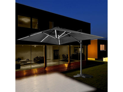 Parasol Jardin Déporté Led Alu "sun 3 Luxe" - Carré - 3 X 3 M - Coloris Noir - Dalles Lestées Incluses