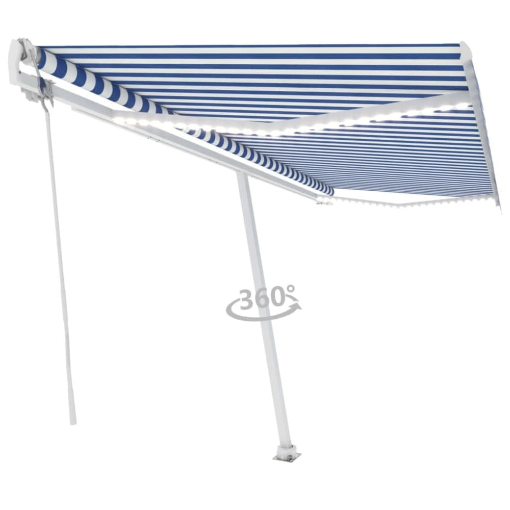 VIDAXL Auvent Automatique Capteur De Vent/led 500x300 Cm Bleu Et Blanc