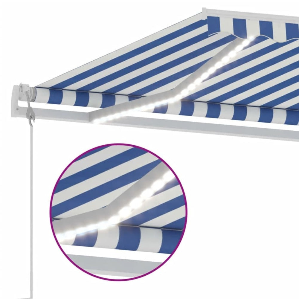 VIDAXL Auvent Automatique Capteur De Vent/led 500x300 Cm Bleu Et Blanc