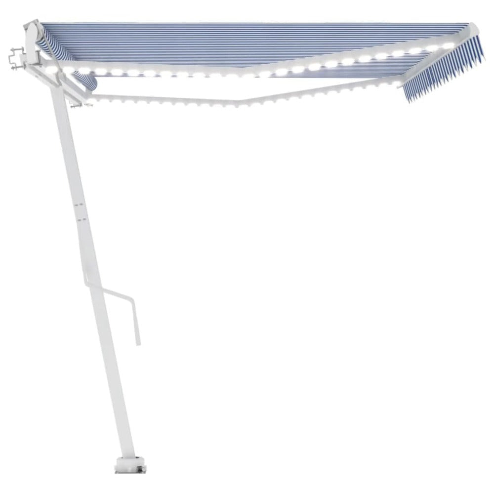 VIDAXL Auvent Automatique Capteur De Vent/led 500x300 Cm Bleu Et Blanc