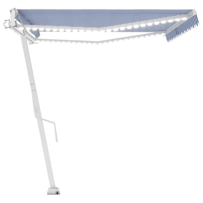 VIDAXL Auvent Automatique Capteur De Vent/led 500x300 Cm Bleu Et Blanc