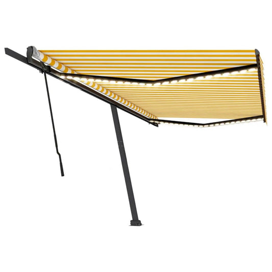 VIDAXL Auvent Manuel Rétractable Avec Led 500x300 Cm Jaune Et Blanc