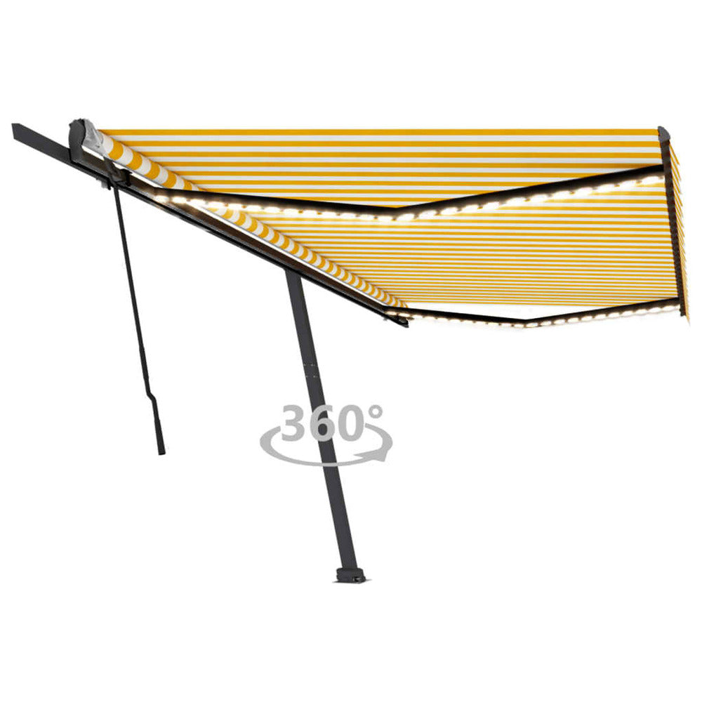 VIDAXL Auvent Manuel Rétractable Avec Led 500x300 Cm Jaune Et Blanc