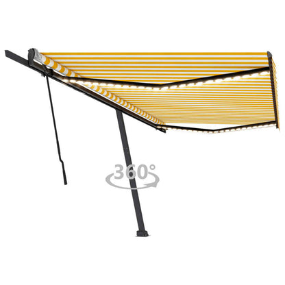 VIDAXL Auvent Manuel Rétractable Avec Led 500x300 Cm Jaune Et Blanc