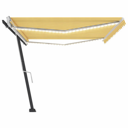 VIDAXL Auvent Manuel Rétractable Avec Led 500x300 Cm Jaune Et Blanc